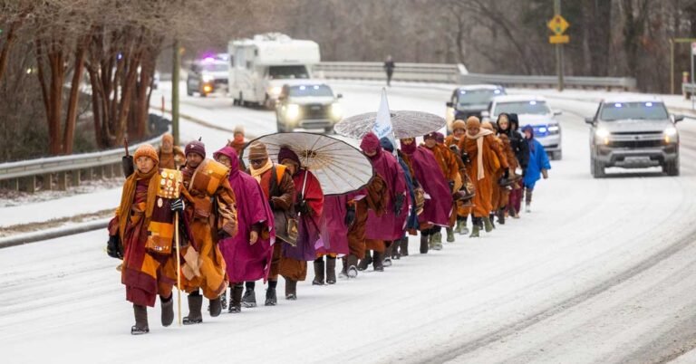 Buddhist monks continue ‘Peace Walk’ amid winter storm Search