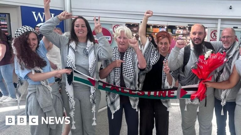 Seven flotilla activists detained in Israel arrive back in UK Seven flotilla activists detained in Israel arrive back in UK