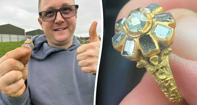 After Wandering Field All Day He Discovers 16th C. Diamond Ring Using his Metal Detector After Wandering Field All Day He Discovers 16th C. Diamond Ring Using his Metal Detector
