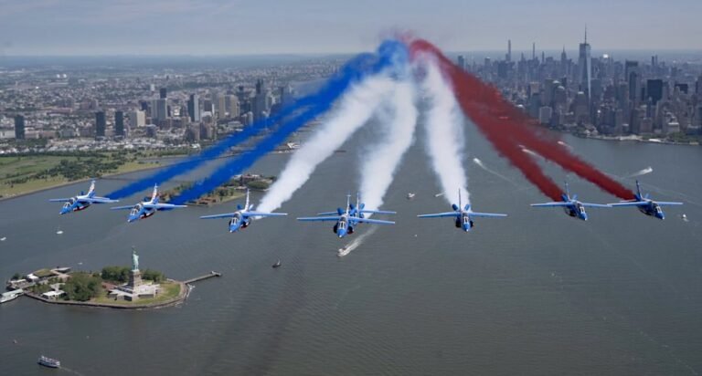 France Salutes America Flying Over Statue of Liberty–Launching Month of Celebrations for 250 Years of Friendship France Salutes America Flying Over Statue of Liberty–Launching Month of Celebrations for 250 Years of Friendship