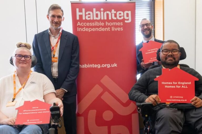 Habinteg CEO, Martin Warhurst (top left); Insight Group member, Kerry Thompson (bottom left); Insight Group member Benjamin James (bottom right); Swindon MP, Will Stone (top right).