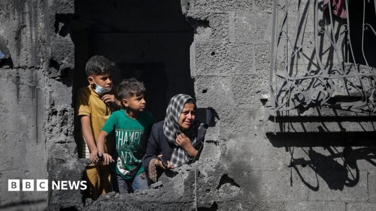UN commission of inquiry says Israel committing genocide in Gaza by deliberately targeting children File photo showing Palestinian children looking out from their family's destroyed house following an Israeli air strike, in Shati refugee camp, northern Gaza (29 October 2025)