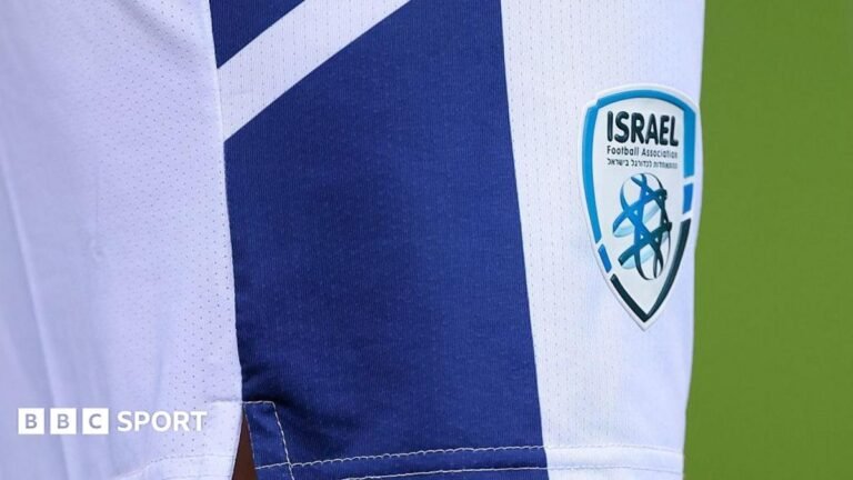 Israel vs Republic of Ireland – how Uefa Nations League matches became so contentious A close-up shot of the badge of the Israel Football Association on the shorts of a national team player during an international fixture