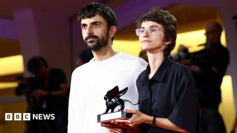 Directors Yuval Abraham and Rachel Szor hold the Special Jury Award for their documentary film, Naza, during the closing ceremony of the 83rd Venice International Film Festival, Italy (12 September 2026)